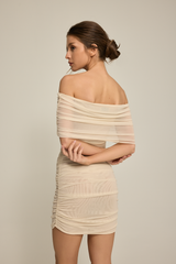 Vestido Tule Ombro a Ombro Franzido