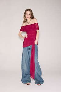 Vestido Tule Ombro a Ombro Franzido